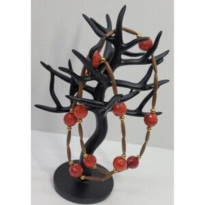 VTG Beaded Ladies Necklace Chunky Ethnic Boho Wood Acrylic Faceted Beads Rare